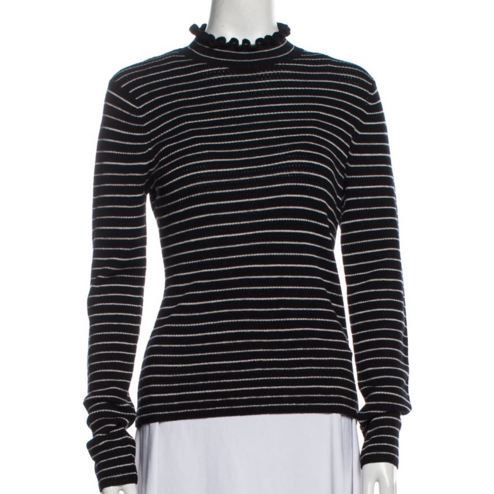 Rebecca Taylor merino wool sweater striped black white turtleneck size L